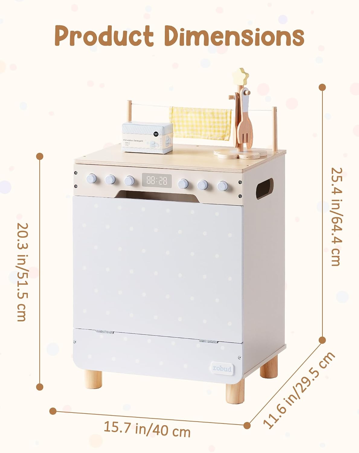 ROBUD Wooden Dish Washer Machine Play Kitchen Set, Seasalt Blue Multi-Functionl Play Kitchen Dish Washer with Toy Accessories for Nursery, Playroom, Birthday Gift to Kids Age 3+, WCF71