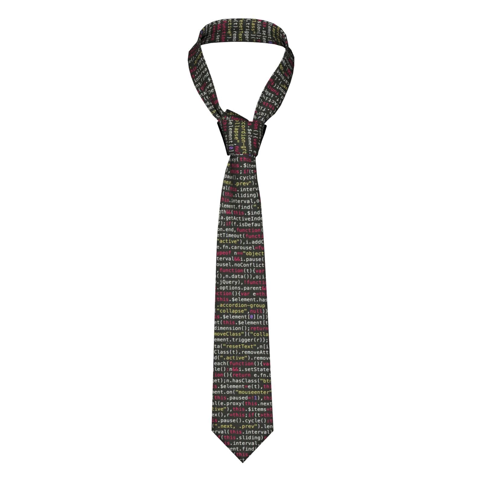 Fjqwklf Men's Black Ties Programmer Programming Code Printed Classic Necktie Extra Long Causal Neck Tie