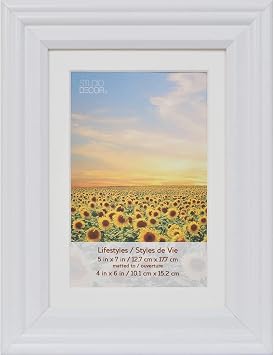 Studio Decor 5" x 7" White Lifestyles Picture Frames with Mat - Includes Pre-attached Hanging Hardware, Horizontal or Vertical Display - 5 Pack