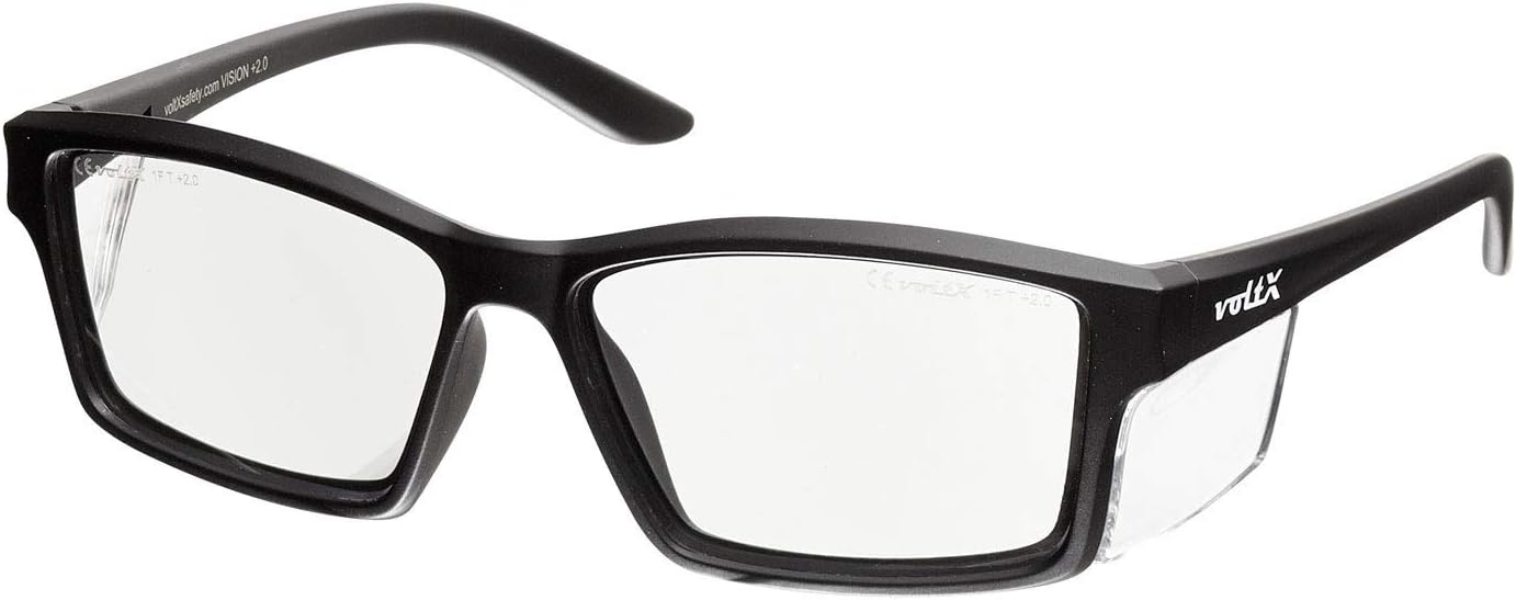 voltX 'VISION' Safety Readers, Full Lens Magnified Reading Safety Glasses (+2.0 Dioptre, Clear lens) ANSI Z87.1+ & CE EN166F - Anti fog coated UV400 lens