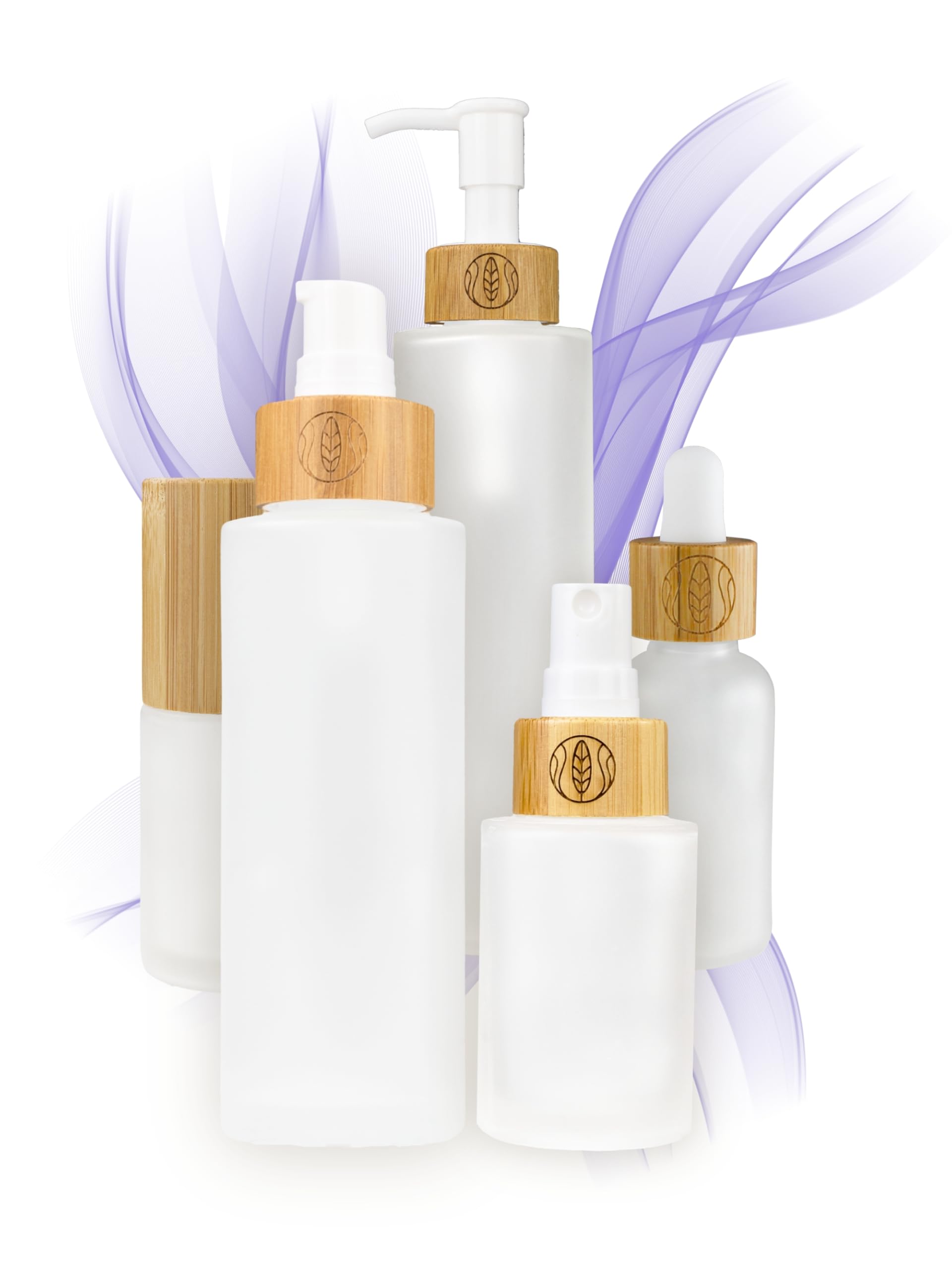 Glass bottles with bamboo lid, frosted glass, pack of 4, 2 x 30 ml, 2 x 100 ml, sustainable DIY natural cosmetics, small empty bottles with spray head, pump dispenser, gift packaging