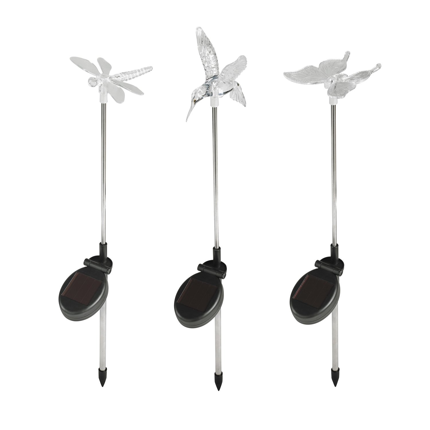Lights4fun Lot de 6 Balises LED Solaires Libellule, Papillon & Colibri Lumineuses de Couleur Changeante