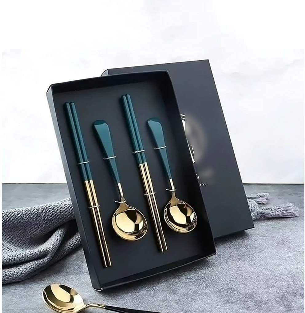 baguettes chinoises réutilisables Boîne-cadeaux à cuillère en acier inoxydable en 4 pièces set toon mâle baguettes masculines petites ménages à cuillère à cuillère cuillère cuillère ( Color : A )