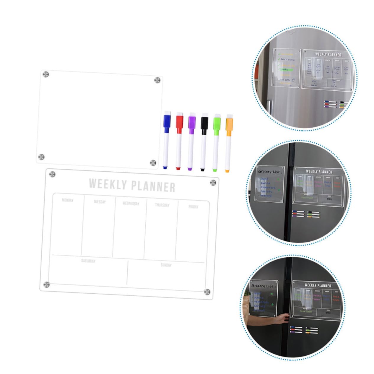 Tofficu Tableau Planificateur Effaçable à Sec Pour Réfrigérateur Calendrier Tableau Magnétique Planning Hebdomadaire Acrylique Transparent
