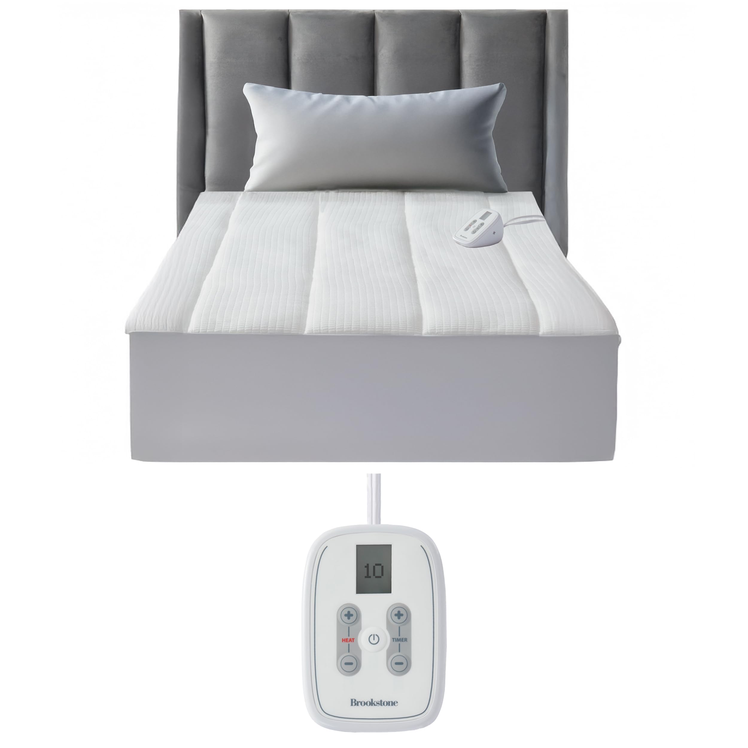 Brookstone Matelassé Knit Heated Mattress Pad - Full Size, 10 Heat Settings, Auto Shut-Off, Machine Washable