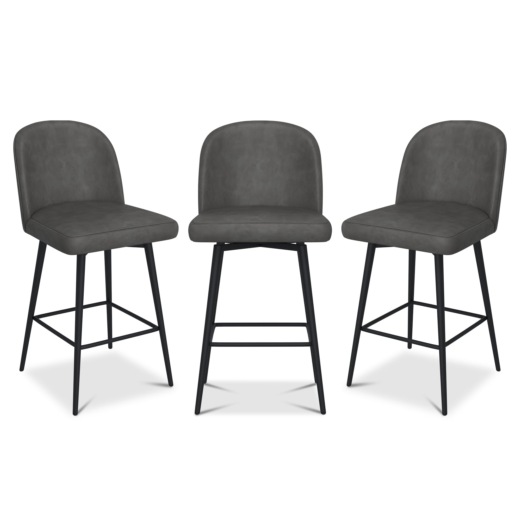 Modern Bar Stool,Bar Stools Set of 3, 360°Swivel Upholstered Barstools with Backs and Metal Legs,26" Seat Height Faux Leather Kitchen Counter Stool