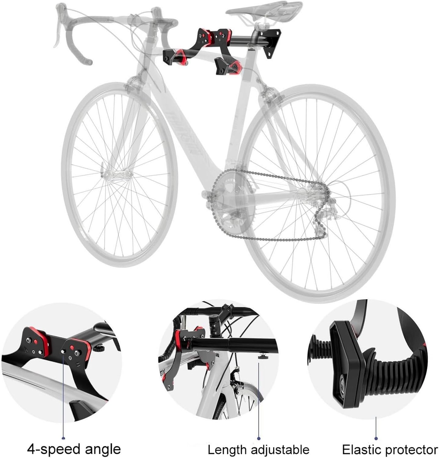 Bike Wall Mount, Adjustable Horizontal Storage Rack, Bike Hanger for 1 Bicycle Garage Hook Road Mountain Hybrid Bikes