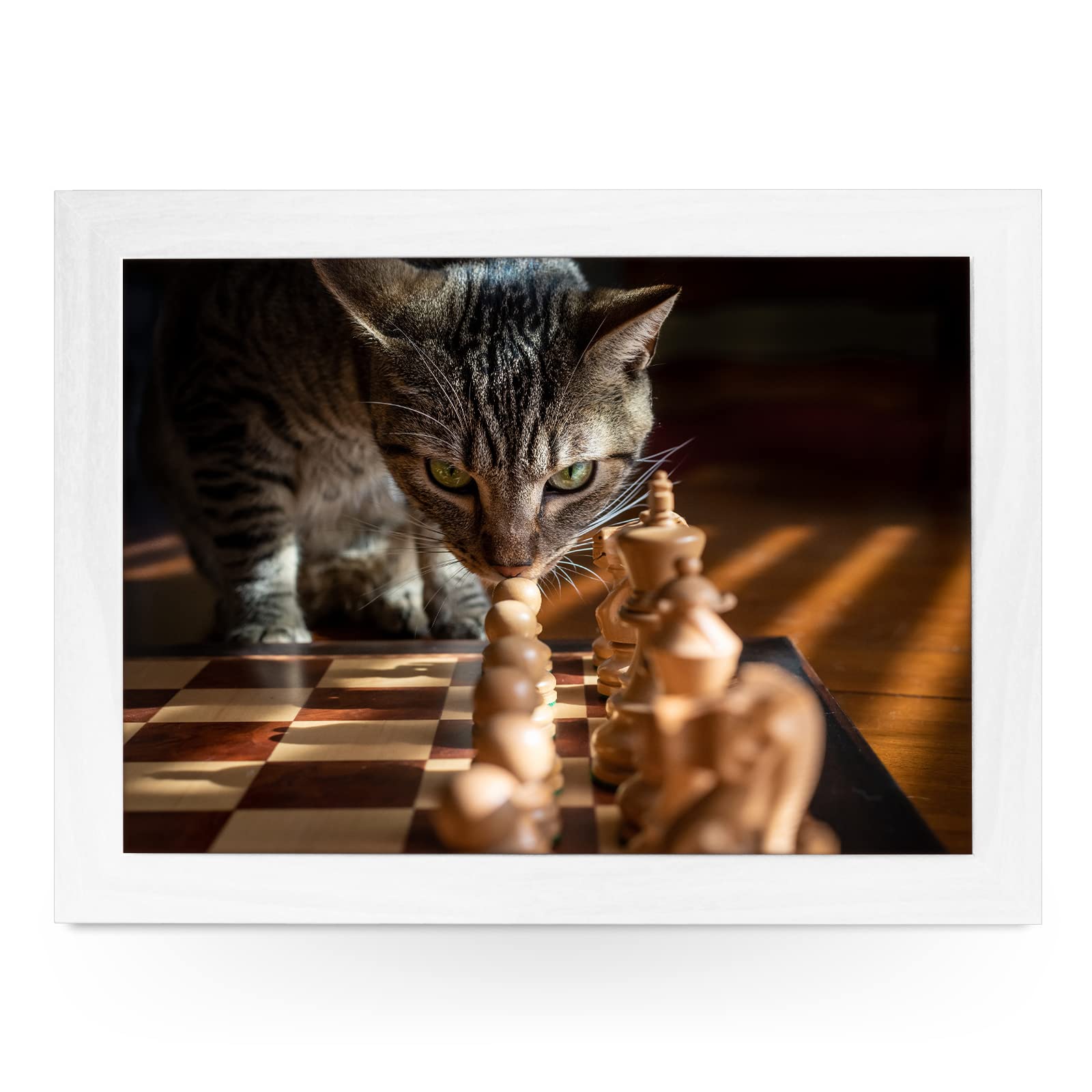 Portable Lap Desk Tray (Chess Cat) Handmade Wooden Frame, Beanbag Cushioned Bottom | Computers, Laptops, Meals, Food | L878 White