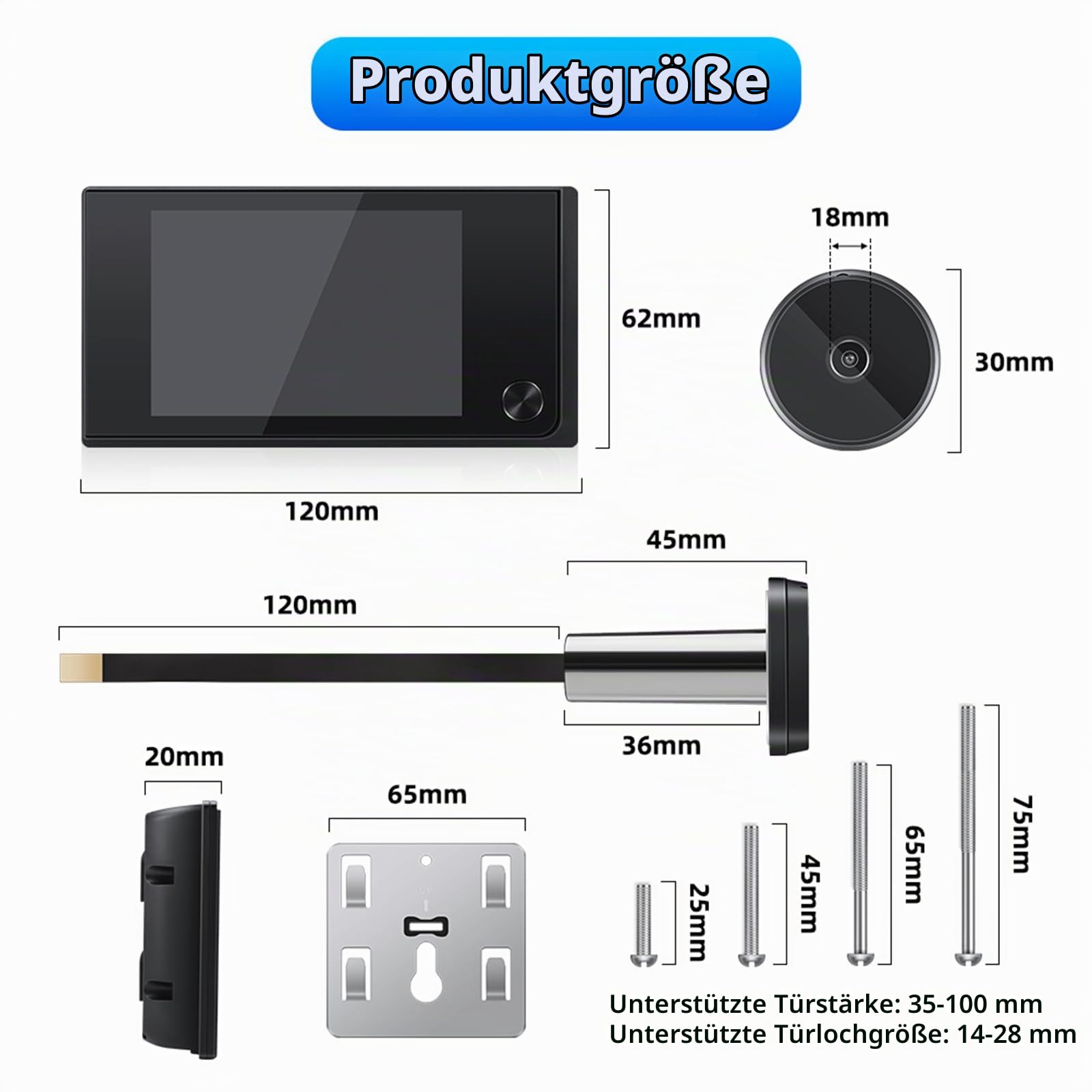 Nikou Digitaler Türspion Kamera, 3,5-Zoll-LCD Elektronische Guckloch-Kamera, 1MP 120-Grad Türklingel Türspion Katzenaugenloch 24 Stunden Überwachung, Ohne Nachtsicht, für Türdicke von 35-100mm