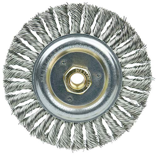 Image of Weiler 79814 6 inch Dually Filler Pass Weld Cleaning Brush, .023 inch Stainless Fill, 5 /8 inch-11UNC Double-Hex Nut, Made in the USA (Pack of 5)