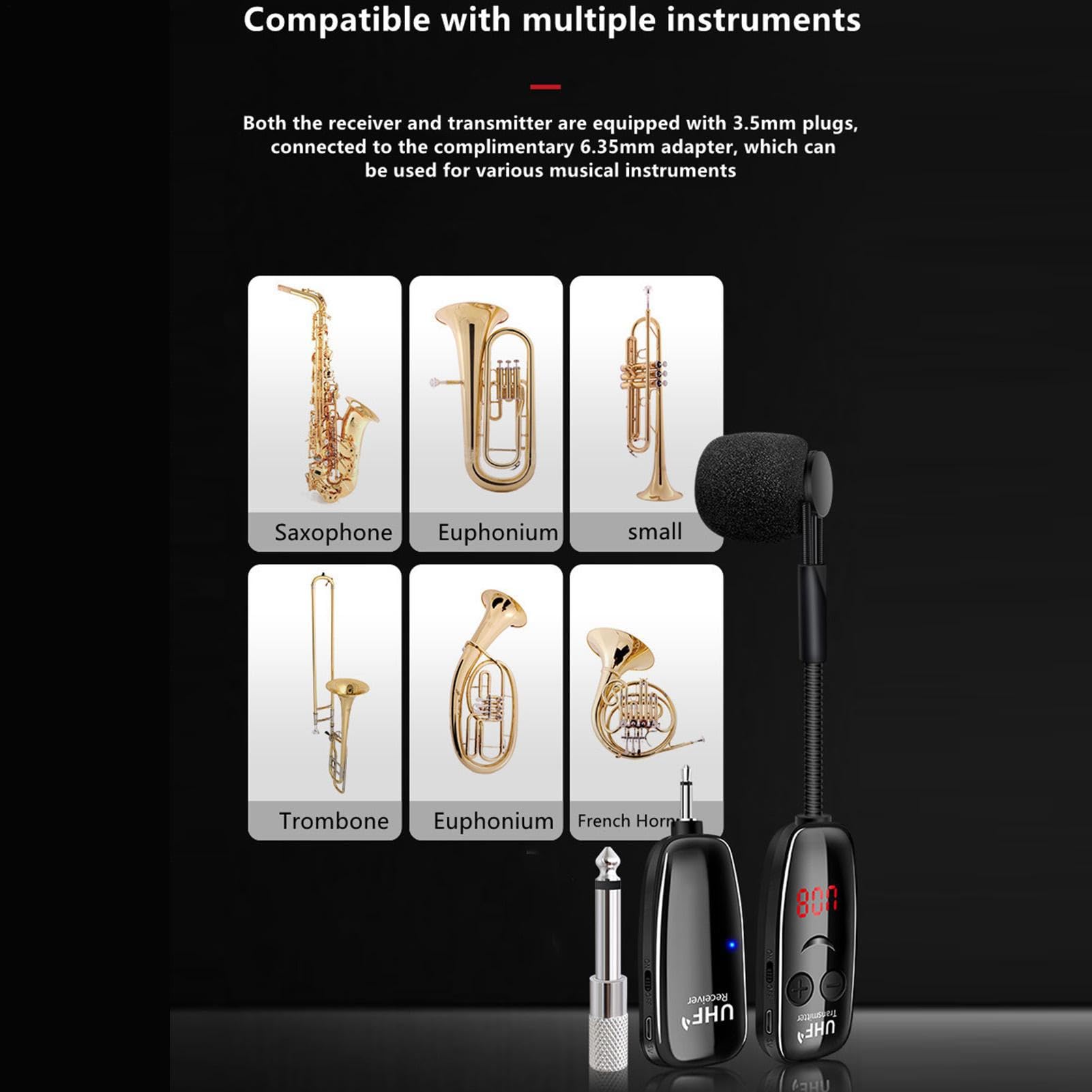 Micrófono Para Saxofón Herramienta de de Captación | Micrófono Inalámbrico De Saxofón Con Clip Y Alcance De Hasta 48 Metros Para Guitarra Acústica Piano Flauta