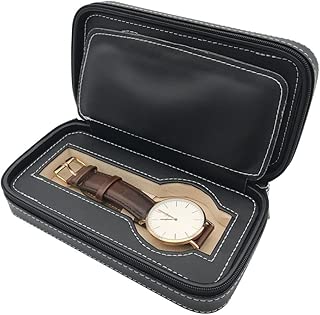 oneisall Zippered Travel Watch Case for Men 2 Grids Leatherette Portable Watch Storage Box (Black) - coolthings.us