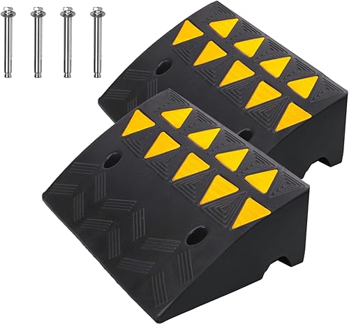 Pyle Juego de 2 rampas de goma para bordillos, rampa resistente para entrada de 4.1 pulgadas, capacidad de 55,000 libras, 19 pulgadas de largo x