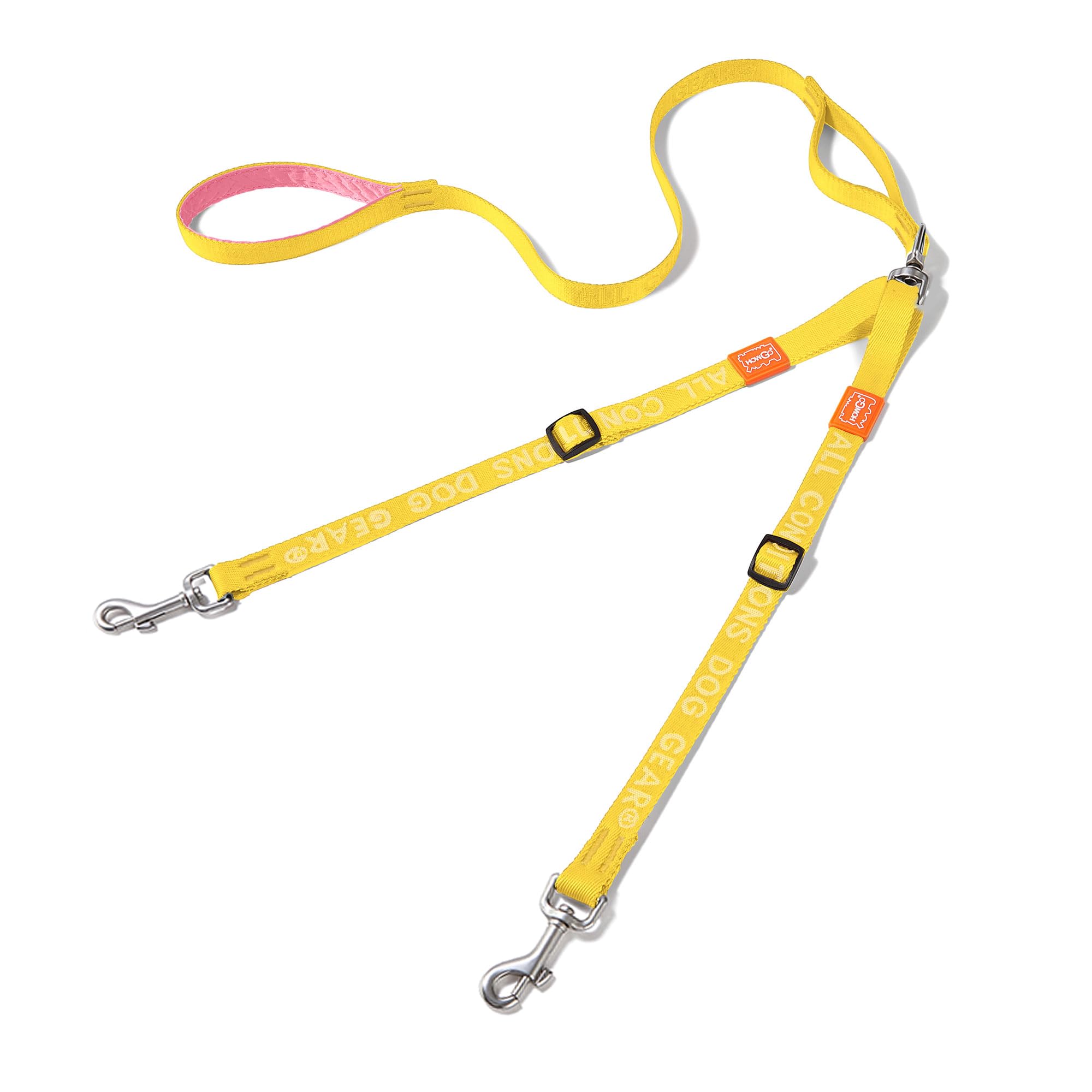 HOWGO Double Dog Leash, No Tangle 360° Swivel, Adjustable Two Padded Handles, Double Clip Dog Leash Coupler Splitter Breeds (Yellow, 4/5'' x 4.8 FT, Std)
