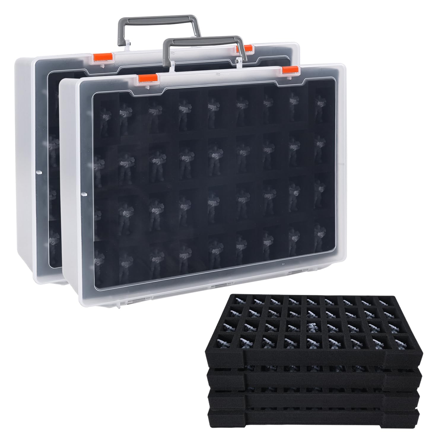 Lot de 2 Rangement Miniature Robuste Mallette de Transport pour Figurines - 144 Emplacements Mallette Robuste pour Figurines avec 2 Couches de Mousse, Compatible avec Warhammer 40k