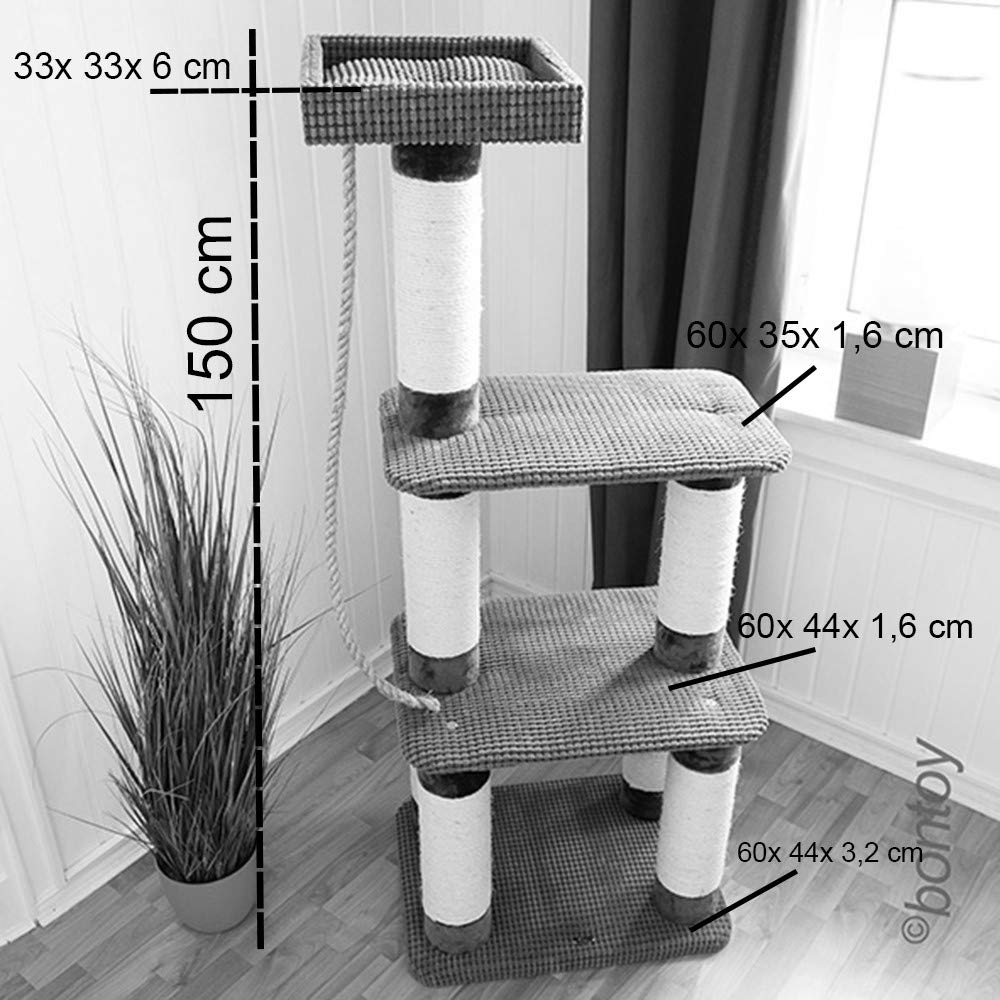 Bontoy Drapak Cleo w kolorze jasnobrązowym, 60 x 44 x 150 cm, z pniami sizalowymi 12 cm, stabilny drapak dla kota