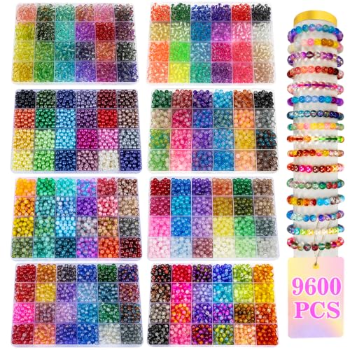 192 Colors 9600pcs 8mm Dream Candy Colorful Series Glass Beads Bracelet Making Kit,8 Box Different Unique Styles Crystal Bead for Making and DIY Crafts