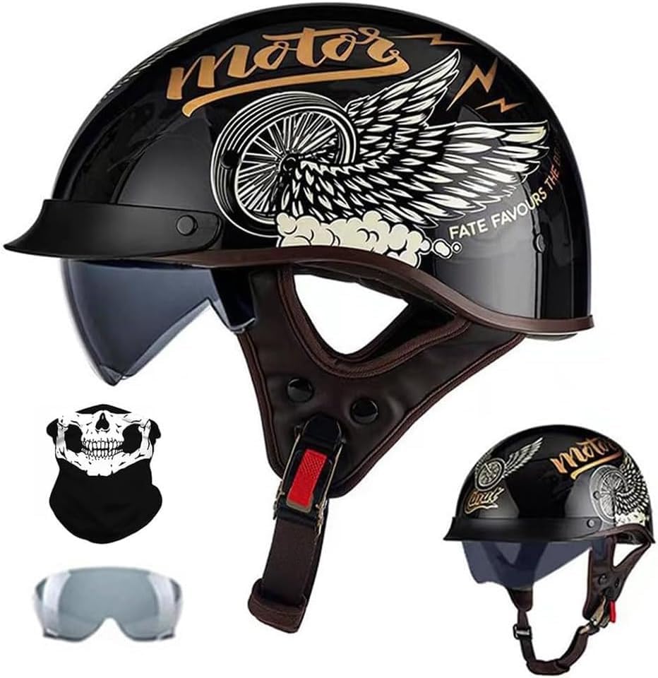 Casque jet demi-coque rétro visière intégrée pour moto de type cruiser et custom