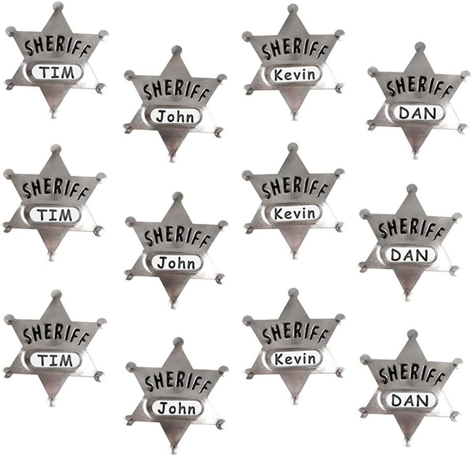 ArtCreativity Metal Sheriff Badges - Pack of 12 - with a Space for Personalized Name and Safety Pin Enclosure - Fun Party Favor - Police Pretend Play - Amazing Gift Idea for Boys and Girls Ages 4+