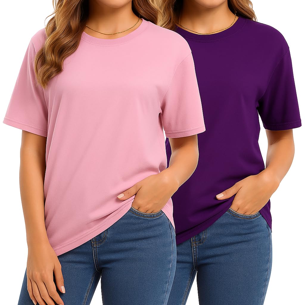 Non-Transparent Women's Premium Combed Cotton T-Shirts, 2-Pack