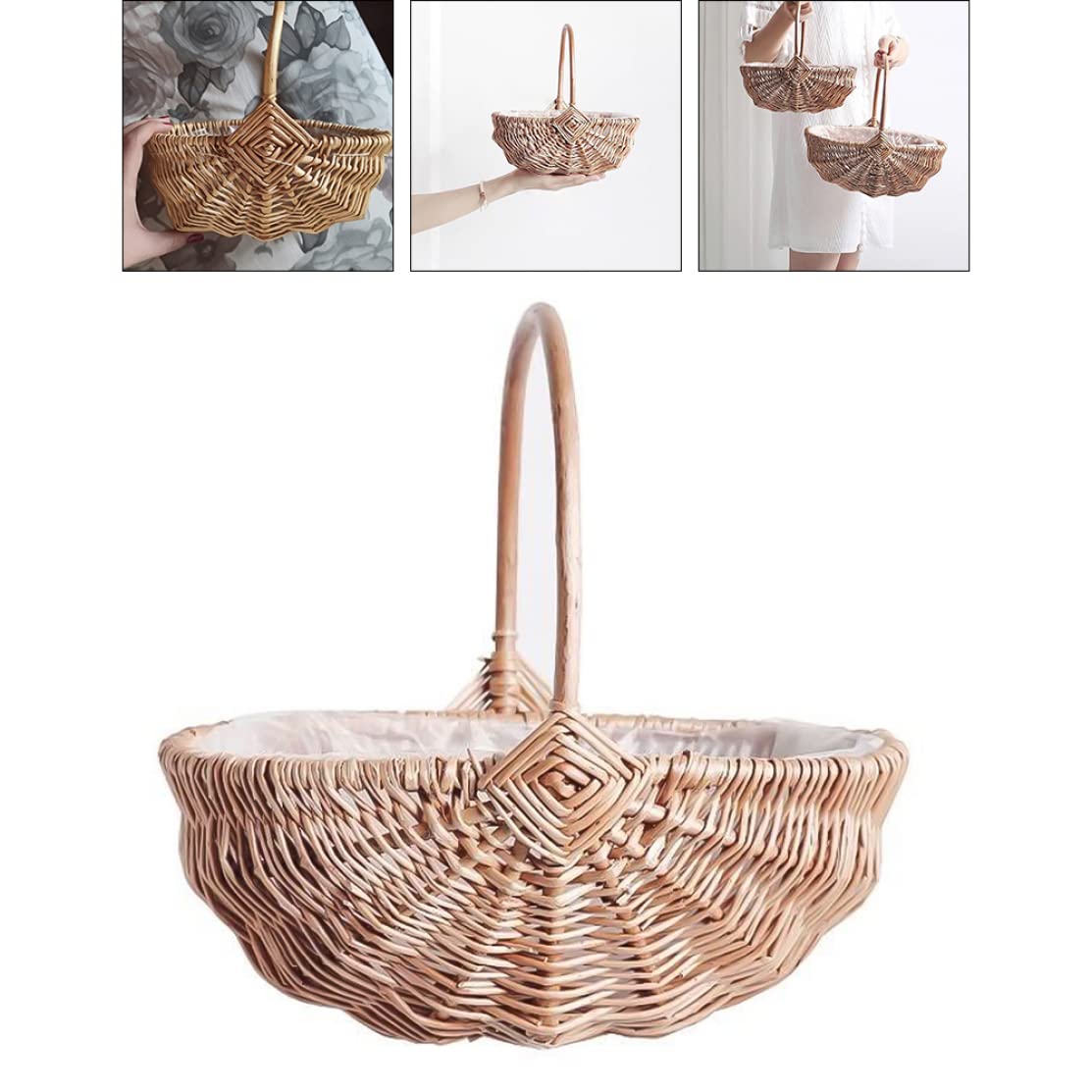 Cesto di fiori Cesto di fiori in rattan intrecciato da 10 pollici Organizzatore di stoccaggio per alimenti da cucina per matrimoni S