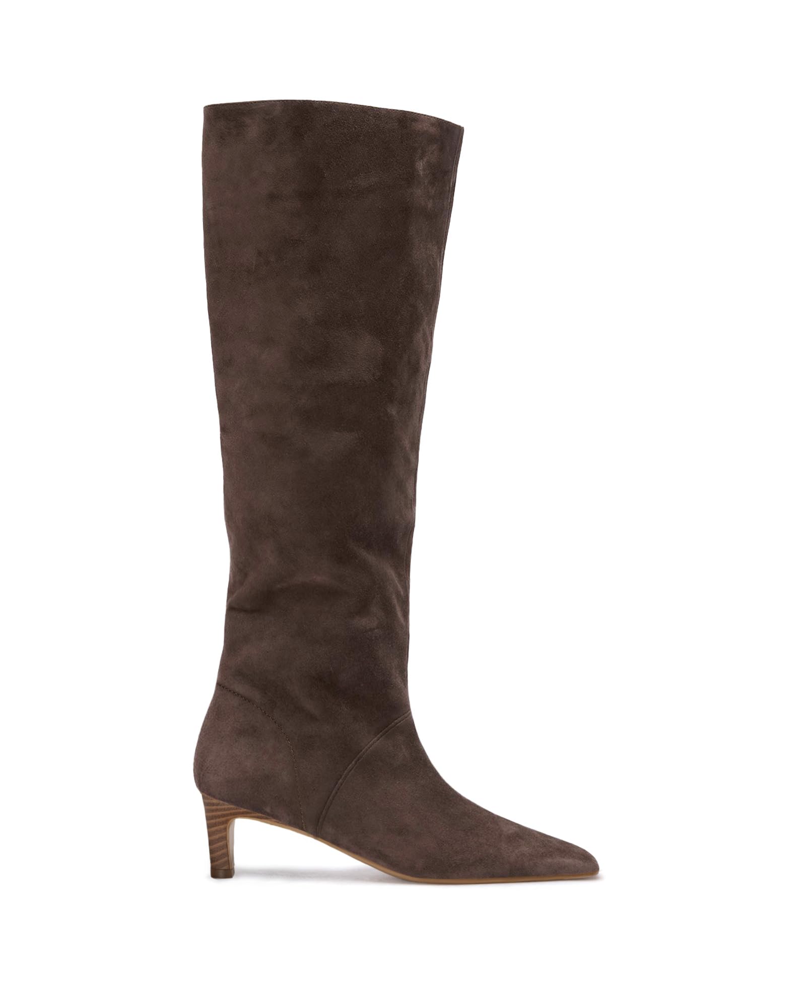 Coutgo Womens Knee High Boots Wide Calf Kitten Heel Pointed Toe Long Boots Pull On Winter Dress Shoes