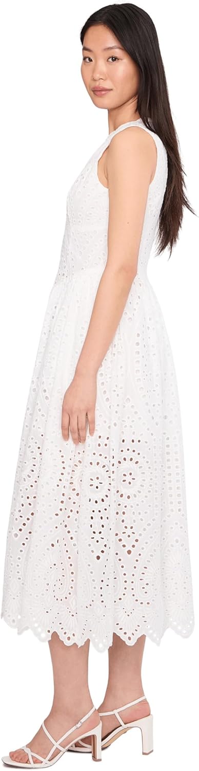 Avec Les Filles Women's Scallop Neck Edge Button Up Midi Dress