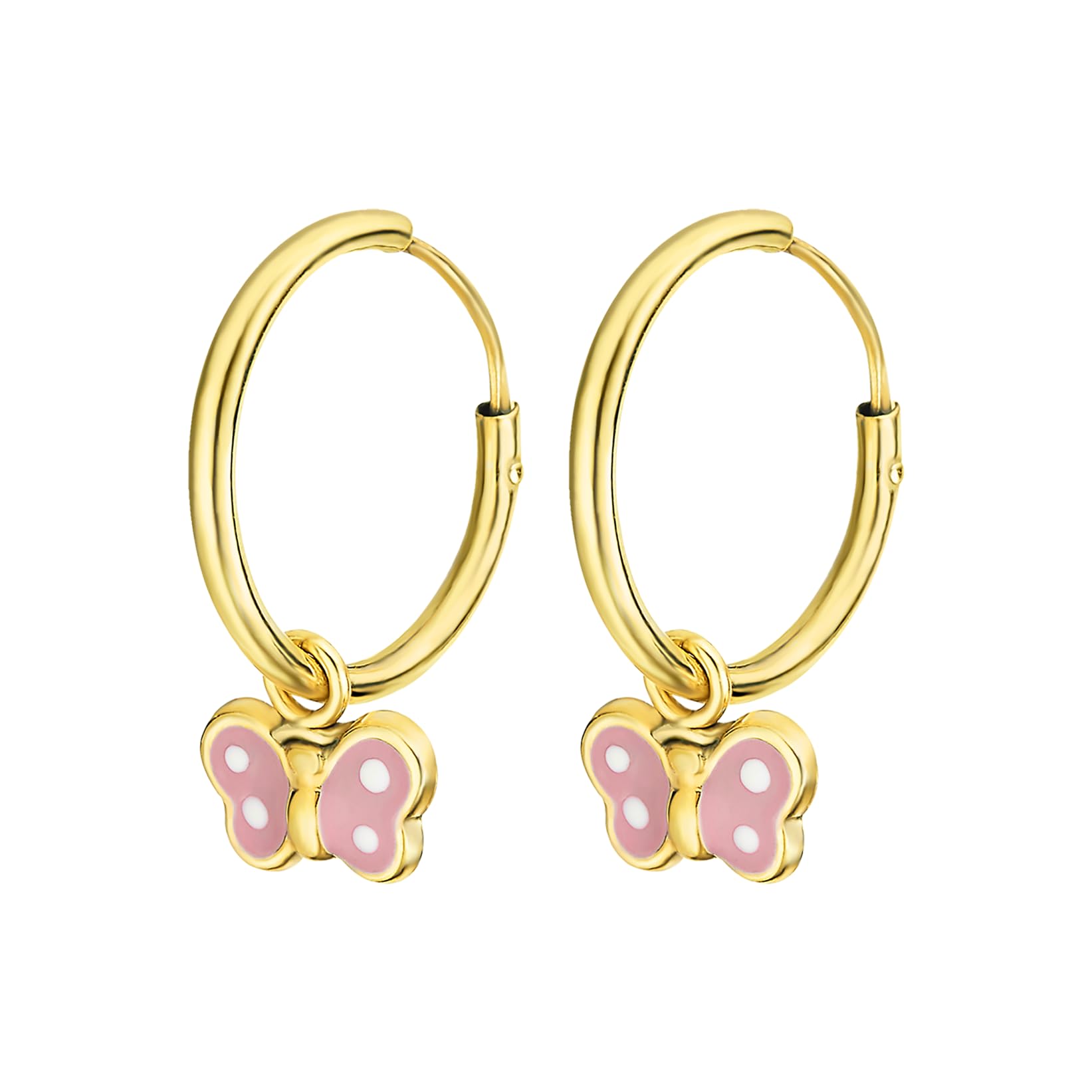 TIME ROAD Pendientes Niña de Oro 9K LG00204/12 - Cierre Catalán - Pendientes de Mariposa 12 mm - Infantil - Ideal como Regalo de Comunión o Cumpleaños