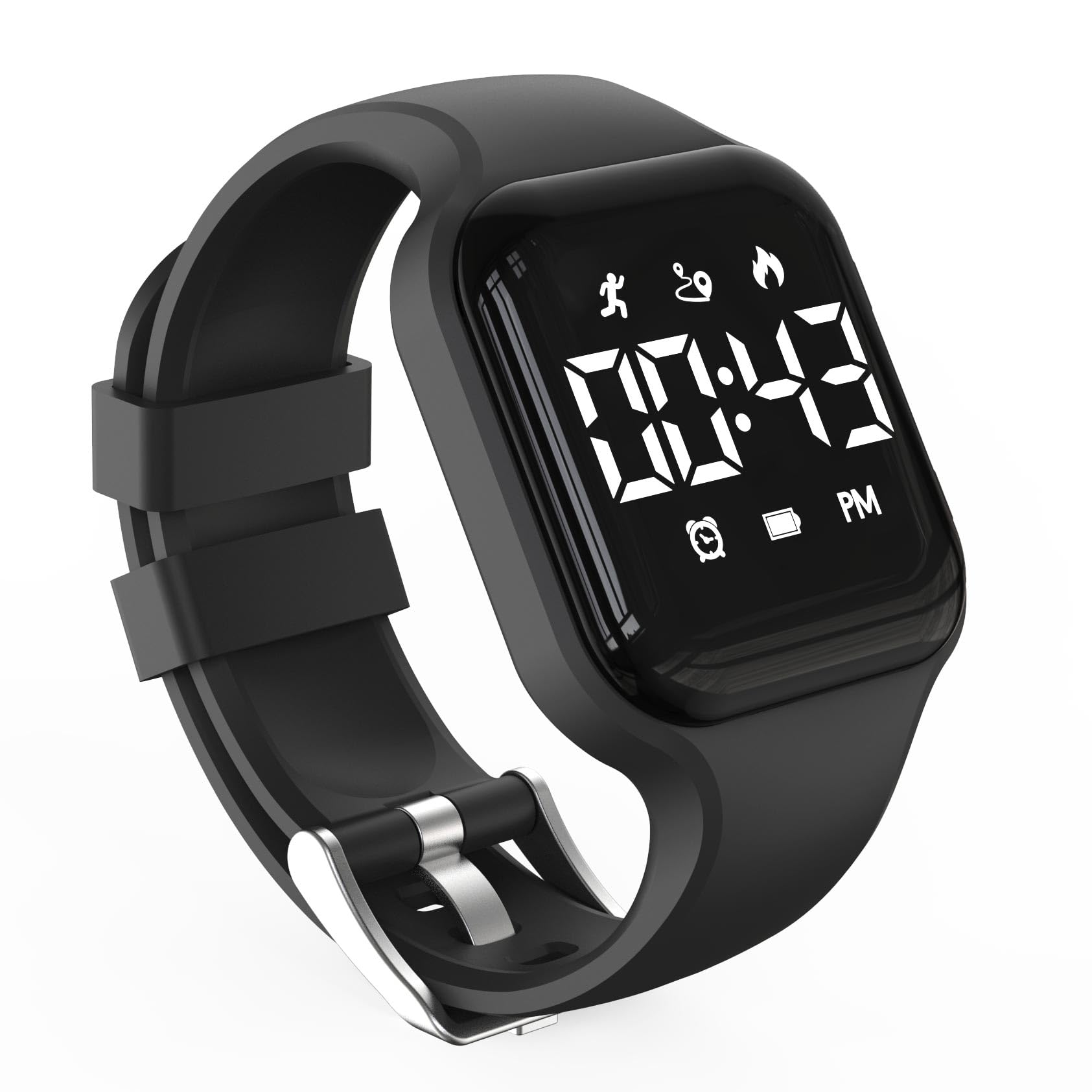 Focwony LED Digital Pedometer Watch for Kids Ages 6-16, Black