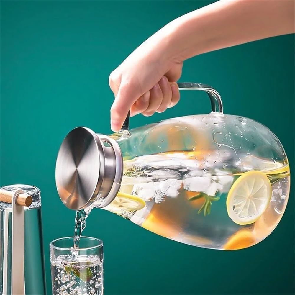Dzban Czajnik do zimnego napoju, odporny na ciepło, duża pojemność, dzbanek wodę, szklany z pokrywką soku, mleka, napojów(2600ml)