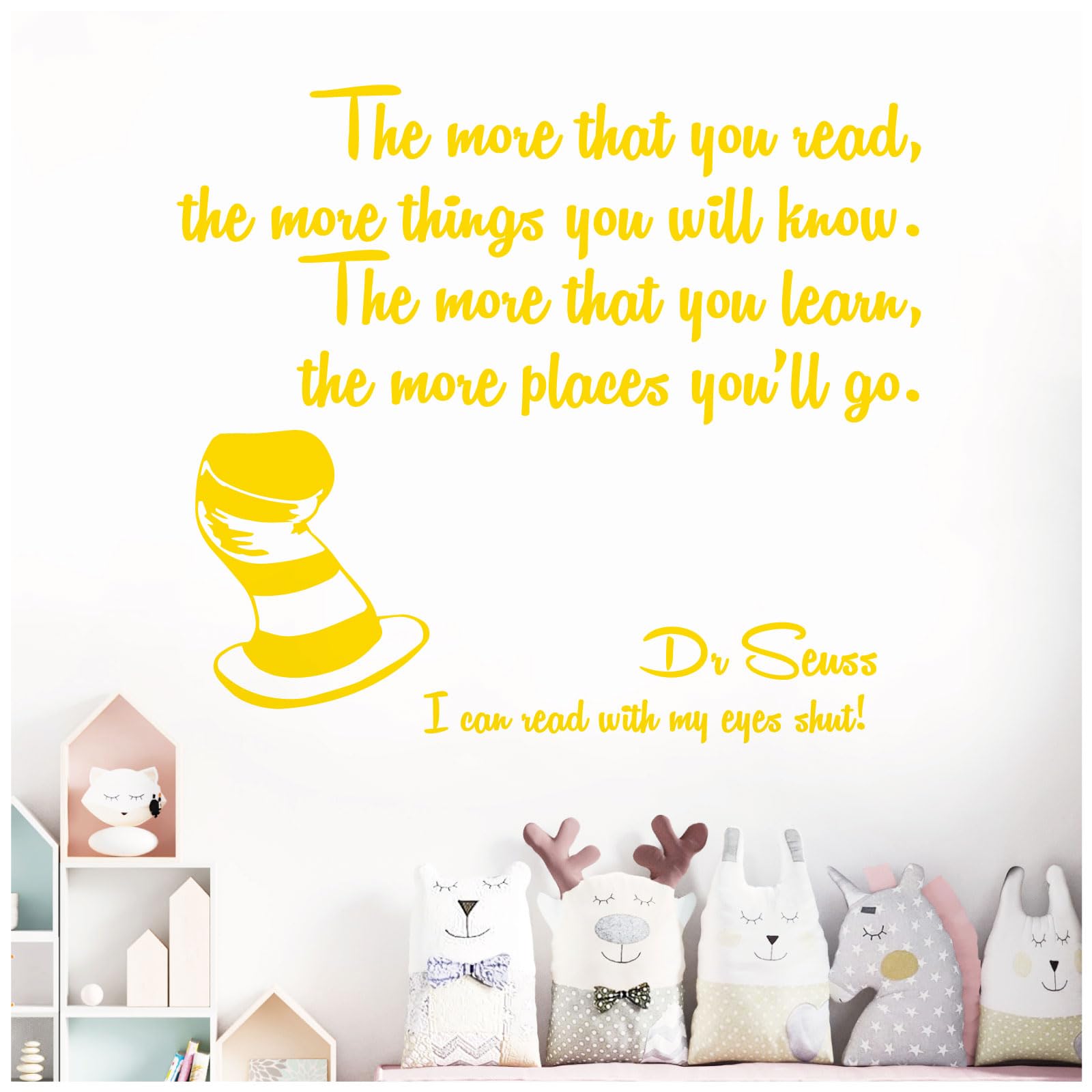The More that You Read, the More Things You Will Know - Dr Seuss Book Quote Decal Wall Sticker [Large] [Medium Yellow]