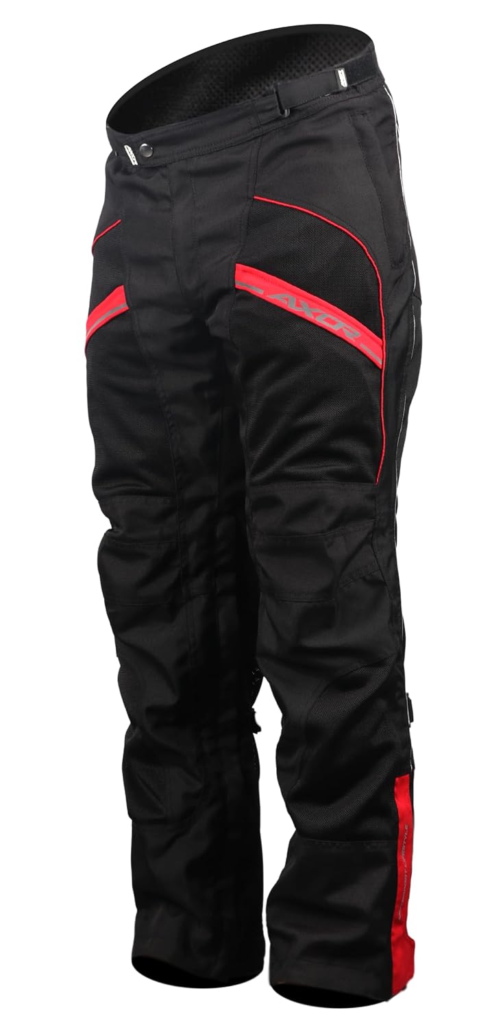 Axor Delta Riding Pant | Premium Motorcycle Riding Pants with Impact Protection & Comfort Fit-Black Red, Size: M
