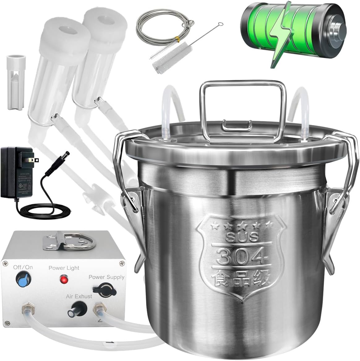 6L Goat Milking Machine, Rechargeable Battery Powered Speed Adjustable Pulsating Vacuum Pump, 304 Stainless Steel Milk Bucket with Auto Stop Check Valve Goat Milker Machine (Pro Model) for Goat Battery Milker 6L