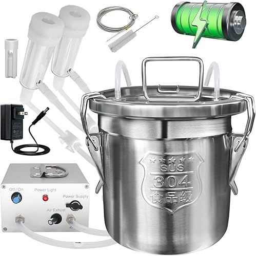 Máquina de ordeño de cabra de 6 L, bomba de vacío pulsante ajustable de velocidad recargable, cubo de leche de acero inoxidable 304 con válvula de