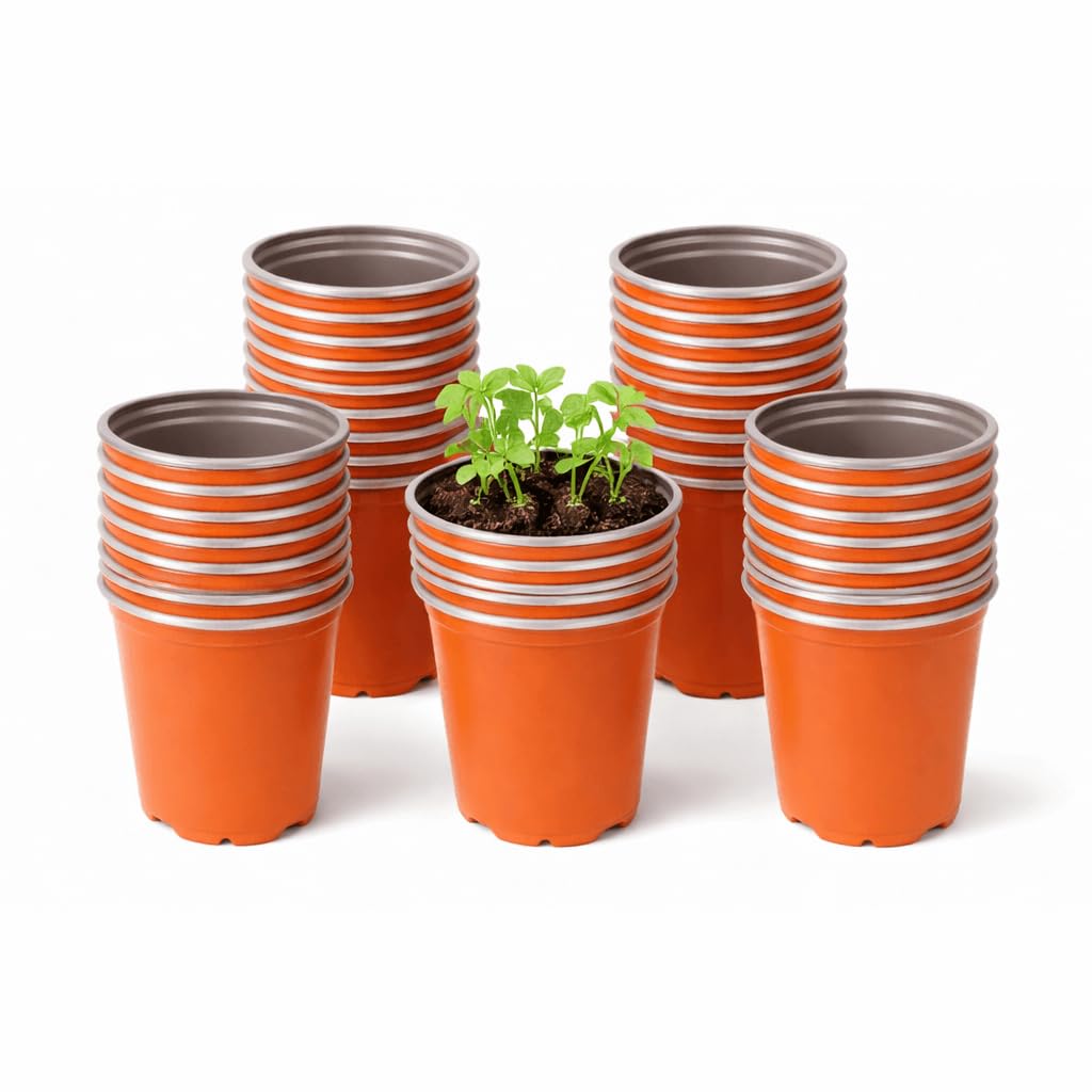 Gardening Naturally Terracotta 9Cm Round Plastic Plant Pot With Drainage Holes, Recycled Plastic Nursery Pot For Seedlings And Small Plants (50)