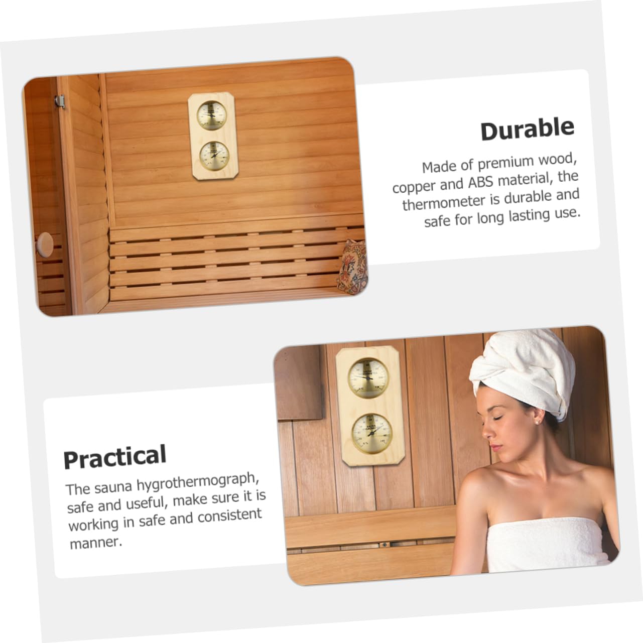 Abaodam Termómetro E Higrómetro para Sauna, Medidor de Temperatura y Humedad de Madera y Cobre-abs, Lectura Rápida, Montaje en Pared