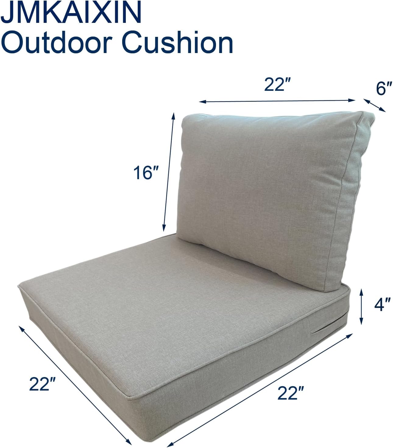 outdoor seat/back deep chair cushion set for patio furniture - lounge chair cushions with zipper - water-resistant patio chair cushions 22x22 khaki 22"×22"