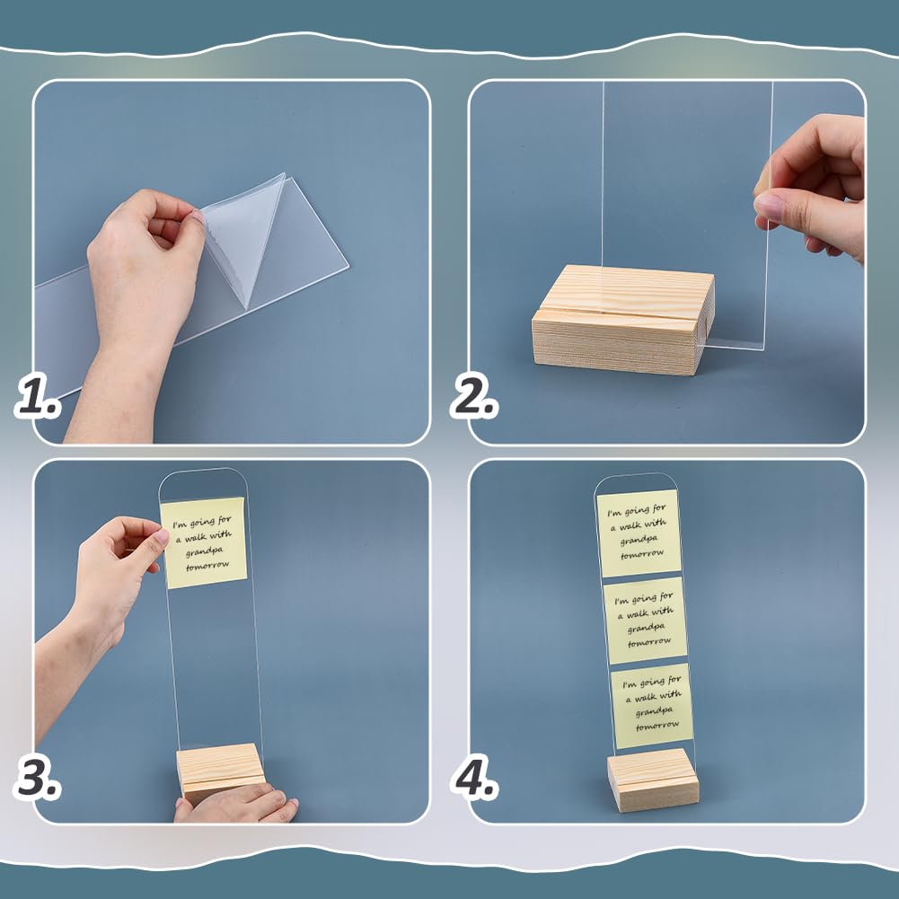 PH PandaHall 4pcs Tableau Mémo pour Moniteur Porte Notes Autocollants en Acrylique Transparent avec Base en Bois Organisateur Rectangulaire de Tableau Mémo pour Ordinateur Bureau Maison 8x6.5x31cm