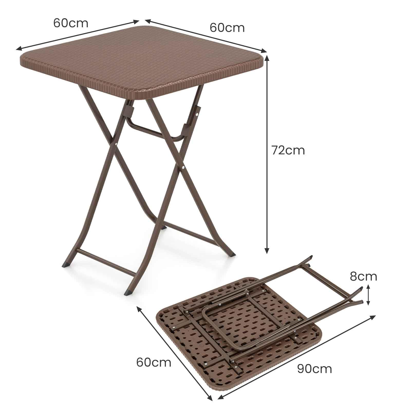 LIFEZEAL Tavolo pieghevole in rattan, tavolino quadrato da 60 cm per esterno con telaio metallico, tavolo portatile da picnic per campeggio