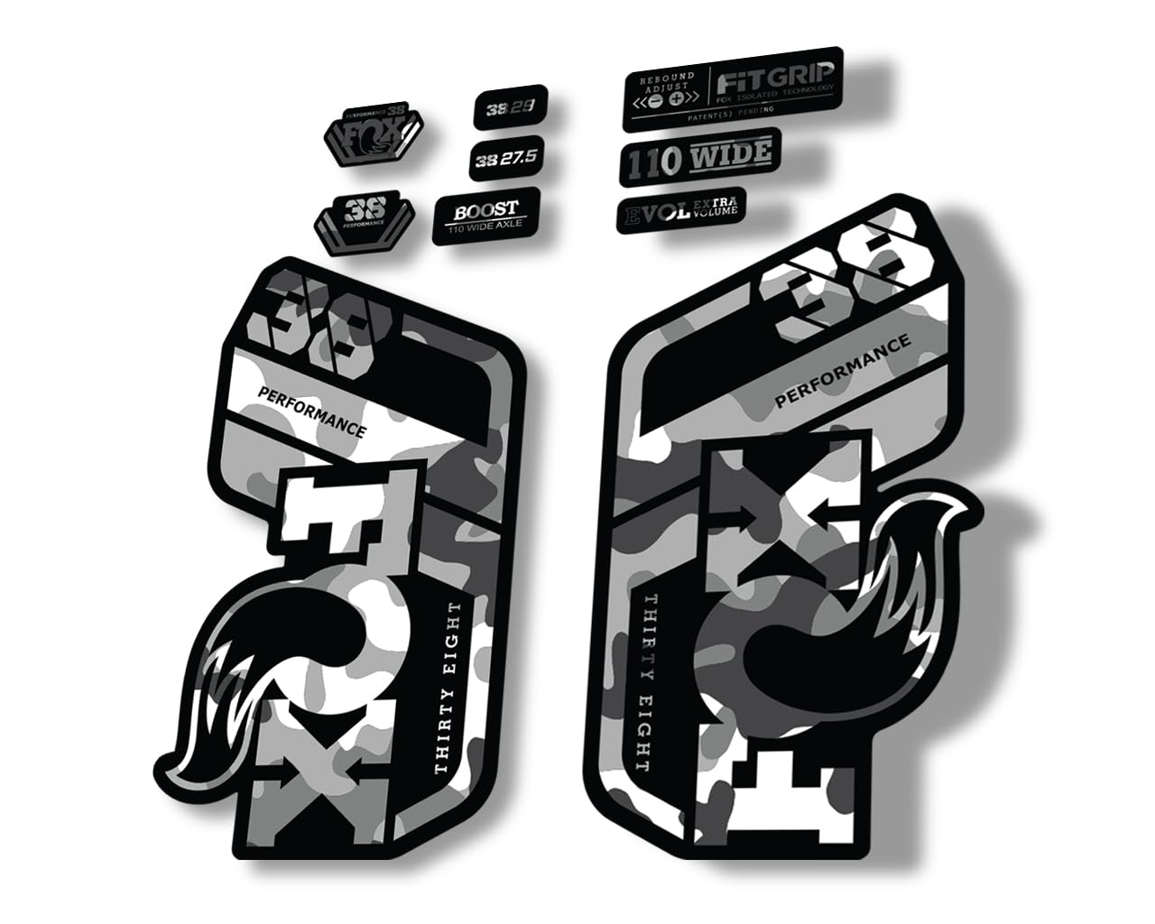 Fork Replacement Decal Sticker Compatibale for Fox 38 2021 Performance Series White Camo (Matte)