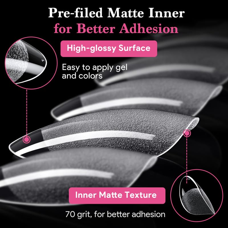 Image of Short Round Nail Tips, 15 Sizes 510 PCS Clear Gel Tips