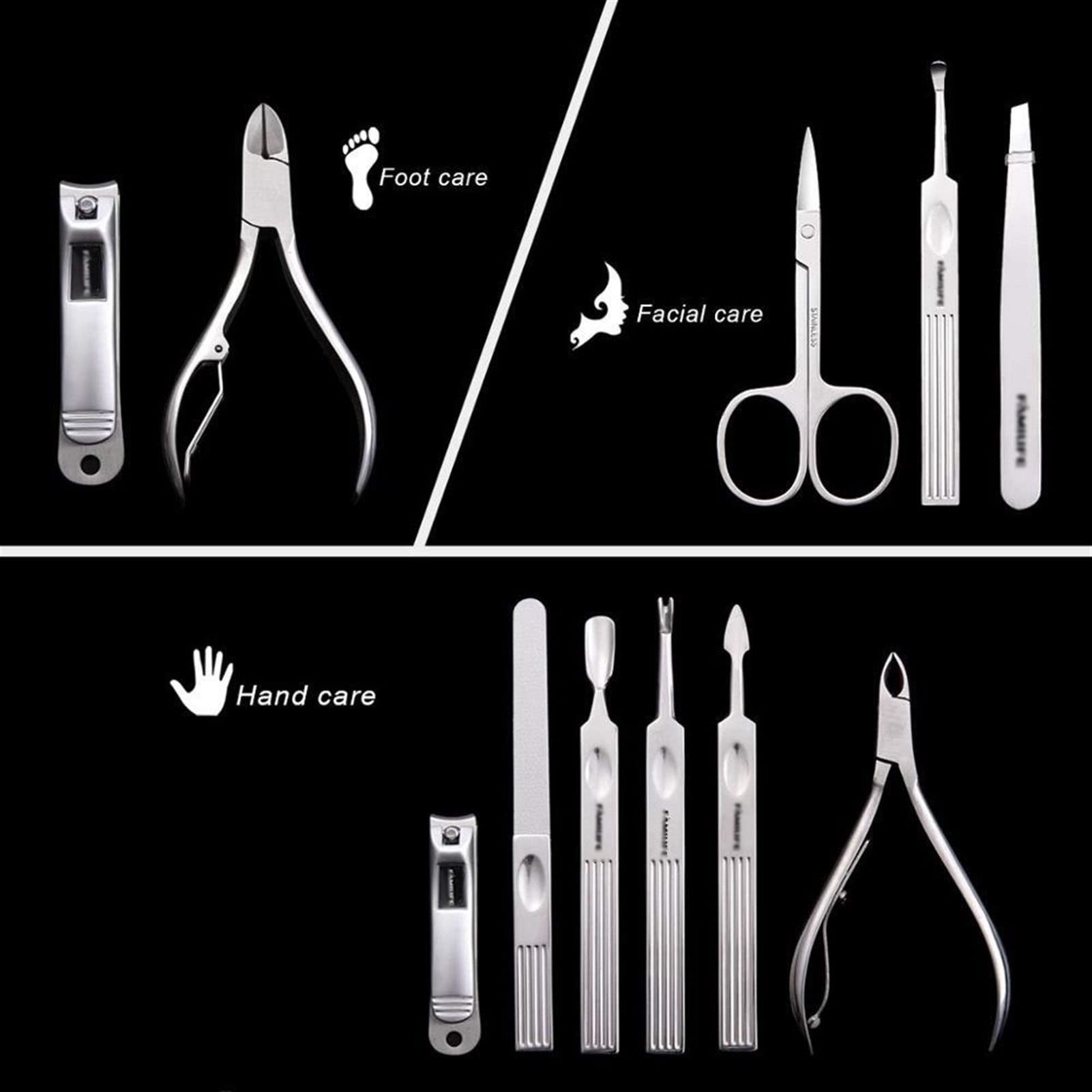 Nagelknipser-Set Maniküre Set Professionelle Pediküre Set Nagelschere Pflege Kit mit Leder Reisekoffer Pedicure Tools Kit Pflege Kit Nagelknipser-Kit(Bruin)