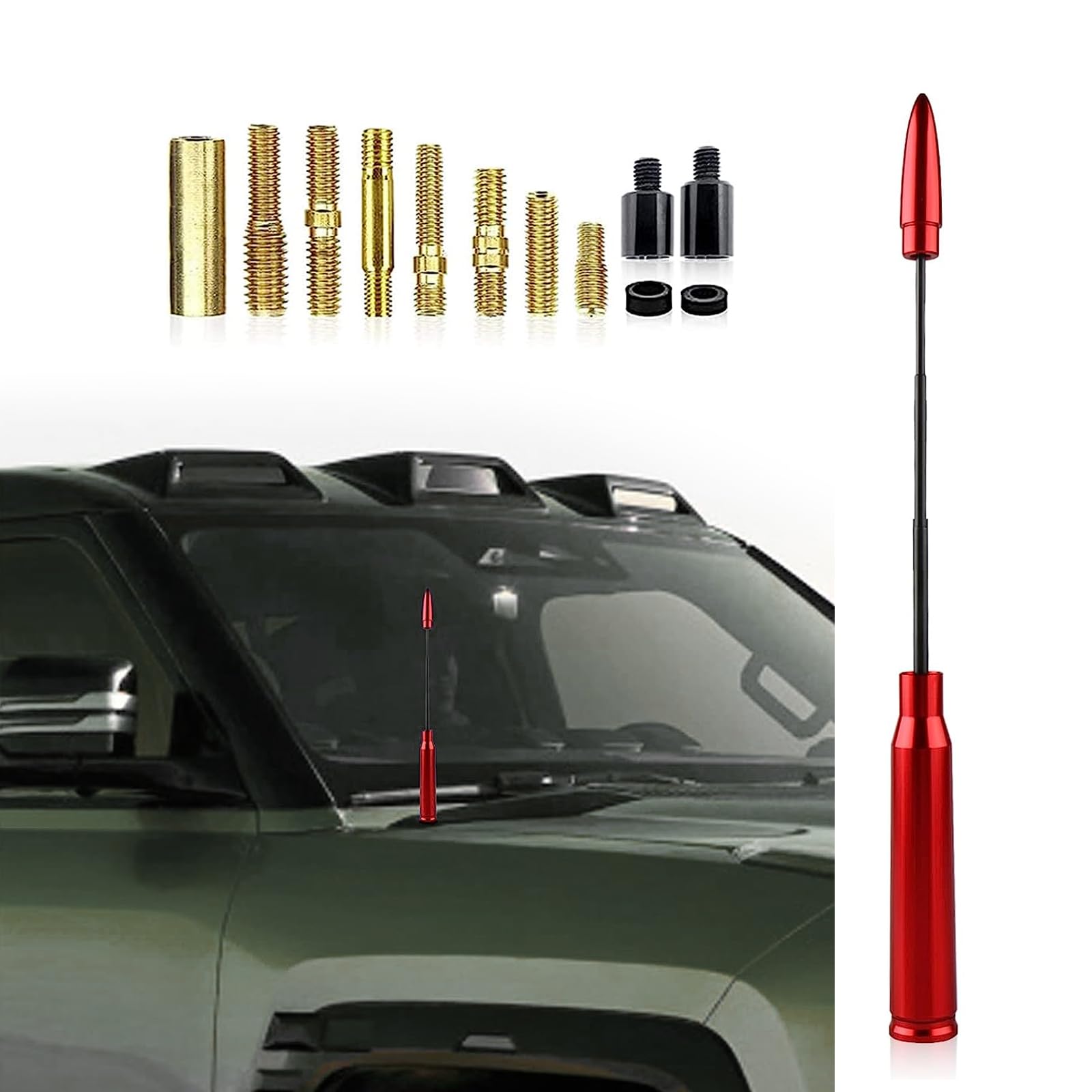 1 PC Car Bullets Universal Antenna, Can Be Regulat Length Personalized Decoration Modification, Telescopic Antenna, Suitable for Most Cars (Red)