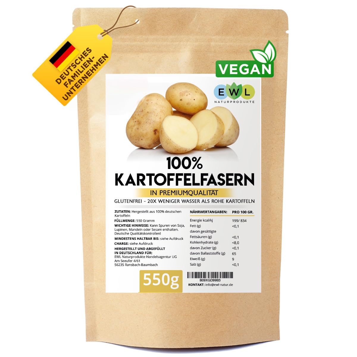 Kartoffelfasern Kartoffelmehl Kartoffelfasermehl I Aus deutschen Kartoffeln I Kontrolliert und abgefüllt in Deutschland Kartoffelfaser im wiederverschließbaren Beutel 550g