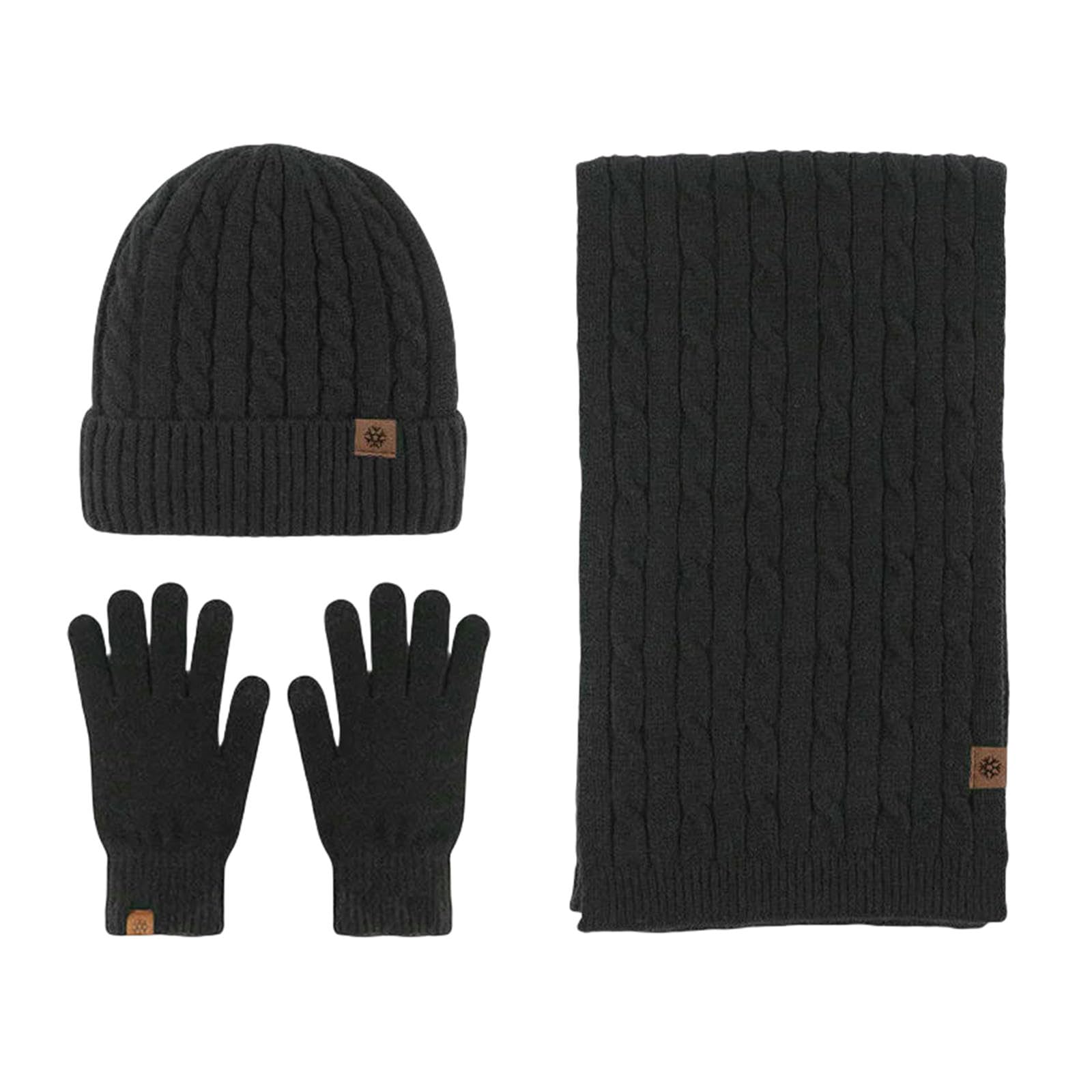 Mütze,Schal & Handschuh-Sets 3pcs Winter Gestrickte Hut Schal Und Handschuhe DREI-stück Set Frauen Kälte-Beweis Warme Für Männer-schwarz