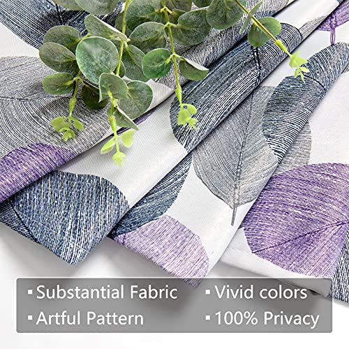 Mrtrees Blackout Tier Curtains, Leaves Printed Kitchen Tiers Short Curtain, Triple Weave Small Bathroom Cafe Curtains Half Window Treatment Set For Basement/Bedroom(2 Panels, 34X24 Inches, Grey) #TOP2
