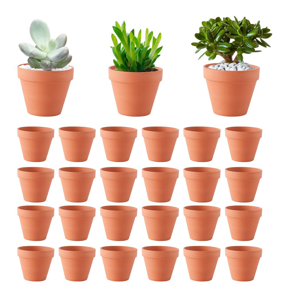 Abiemuce Pack de 24 Macetas de Terracota de 5 x 5,5 cm, Pequeñas Macetas de Barro, Mini Macetas de Barro de Terracota con Agujero de Drenaje, para Plantas para el Hogar y la Oficina