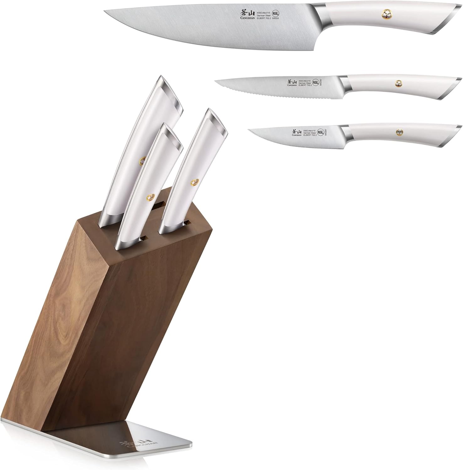 Cangshan ELBERT Series German Steel Forged 4-Piece HUA Knife Block Set, Acacia (White) - Image 2