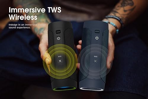 Miniatura 7 de maio Altavoz Bluetooth, altavoz inalámbrico portátil con graves profundos estéreo de 30 W, IPX67 impermeable, TWS, tiempo de reproducción de 15