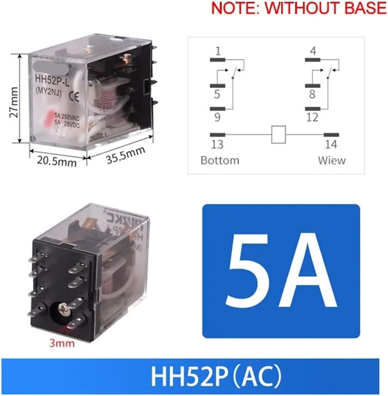 10PCS Miniature Control Small Intermediate Relay with Socket Base AC 110V 220V DC 12V 24V HH52P HH53P HH54P HH62P HH63P HH64P(HH52P AC)